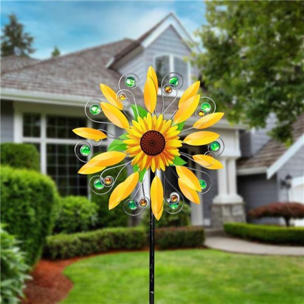 Metal Sunflower Wind Spinner for Garden Patio Yard